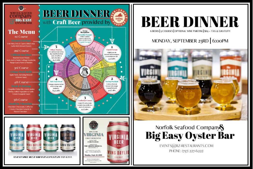 The Virginia Beer Company Beer Dinner print materials